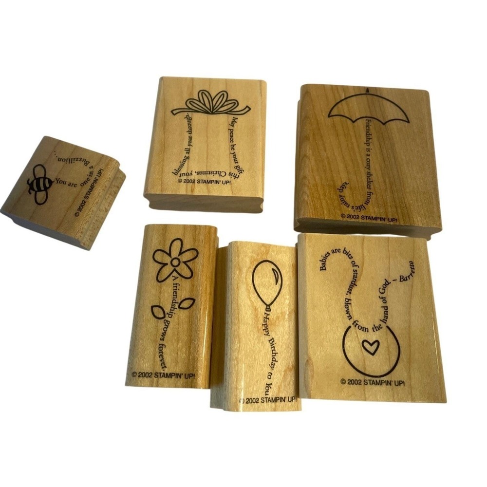 Stampin Up RETIRED Stamp Set Rubber Wood Mount The Fine Print